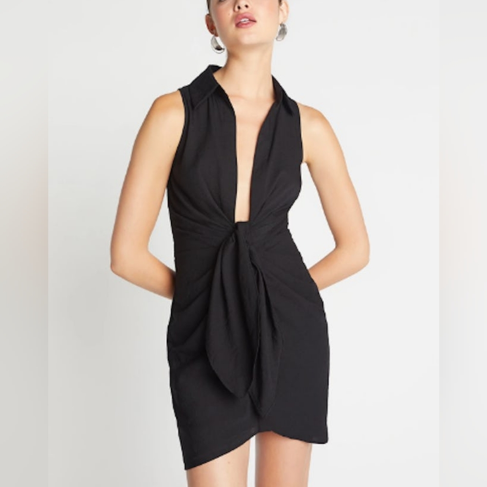 Chic Black Knot-Front Mini Dress